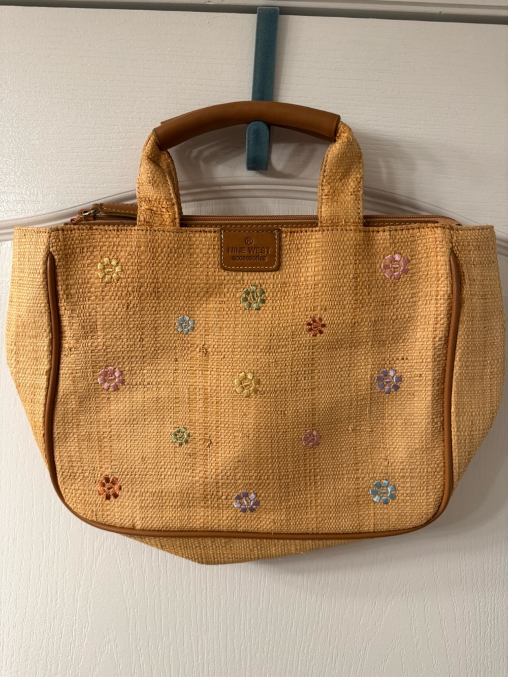 Nine West Woven Tote with Multicolor Floral Accents